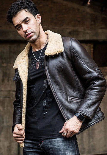 Men’s Dark Brown Leather Shearling Jacket
