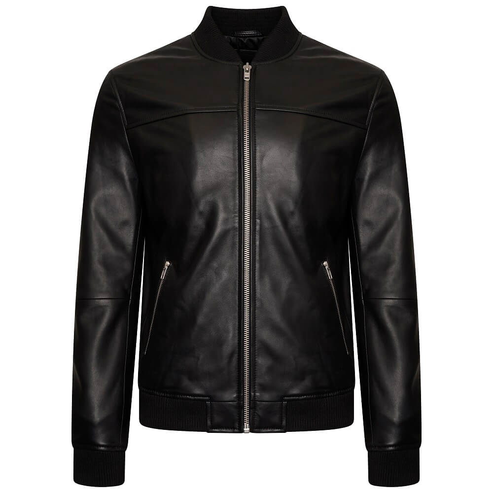 Men’s Black Fine Milled Leather Bomber Jacket