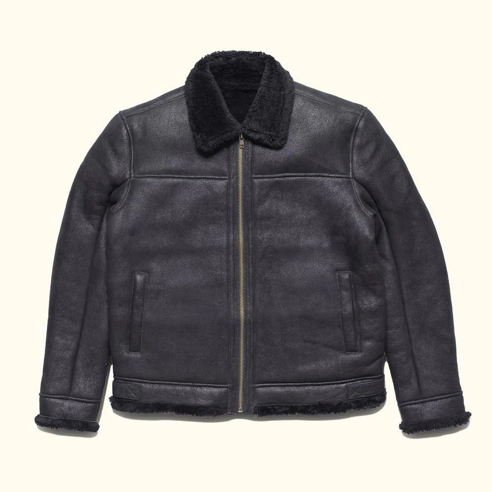 Herren Pelz &amp; Shearling Lederjacke Schwarz