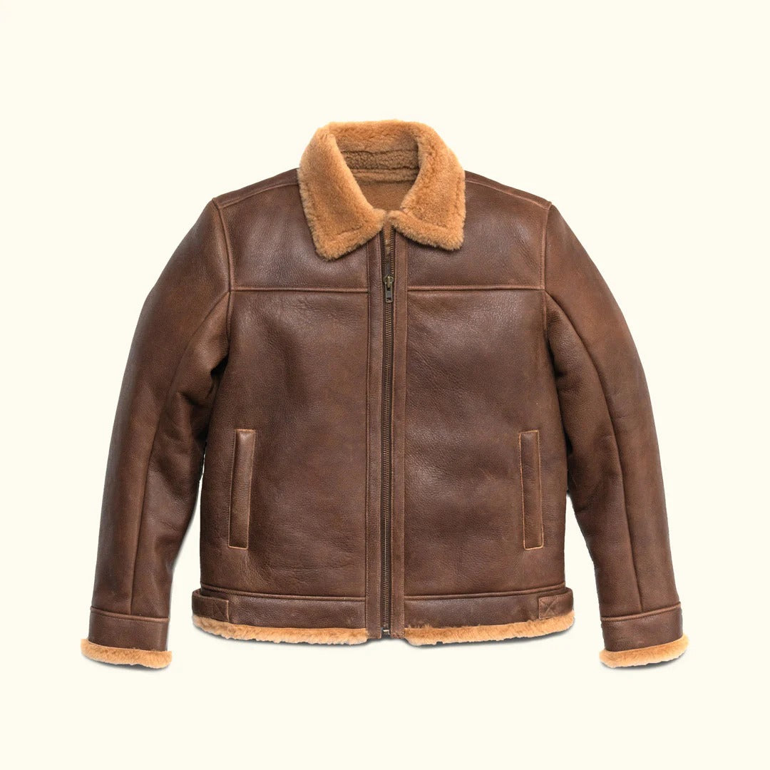 Herren Pelz &amp; Shearling Lederjacke Braun