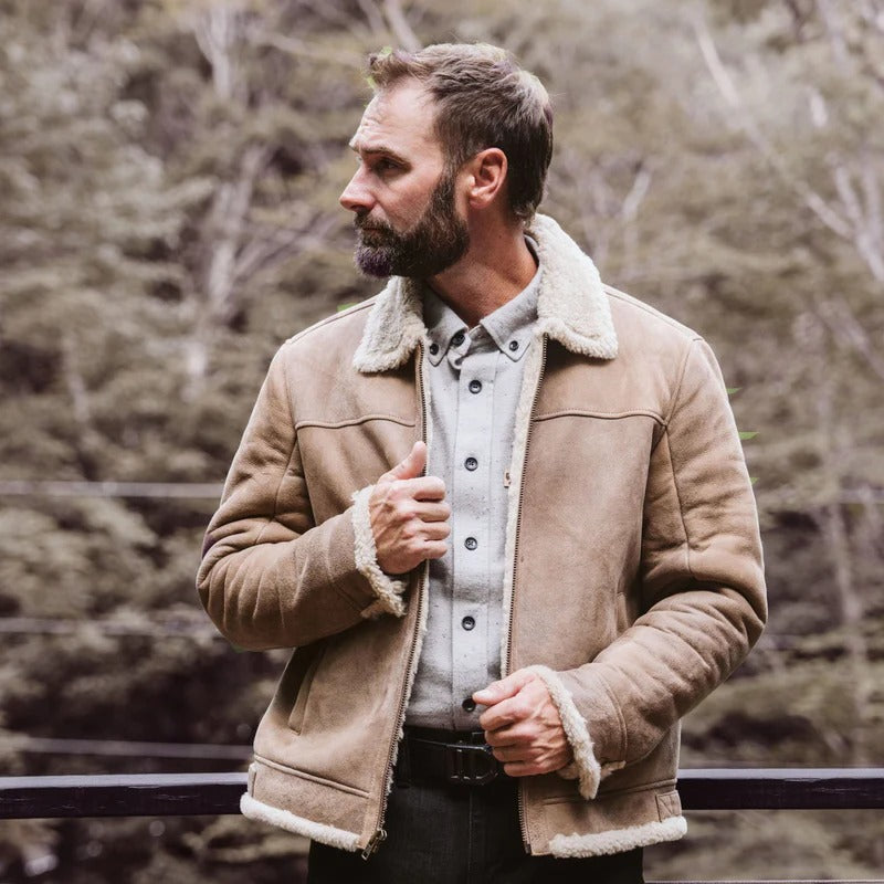 Herren Pelz &amp; Shearling Lederjacke Braun