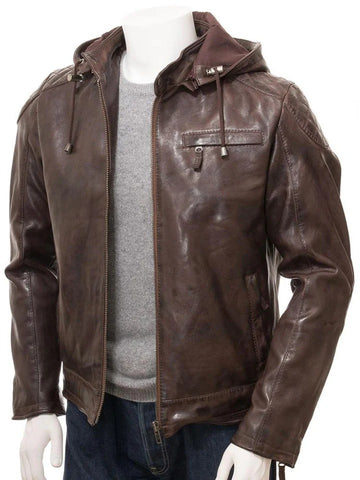 Men's George Brown Removable Hooded Leather Jacket