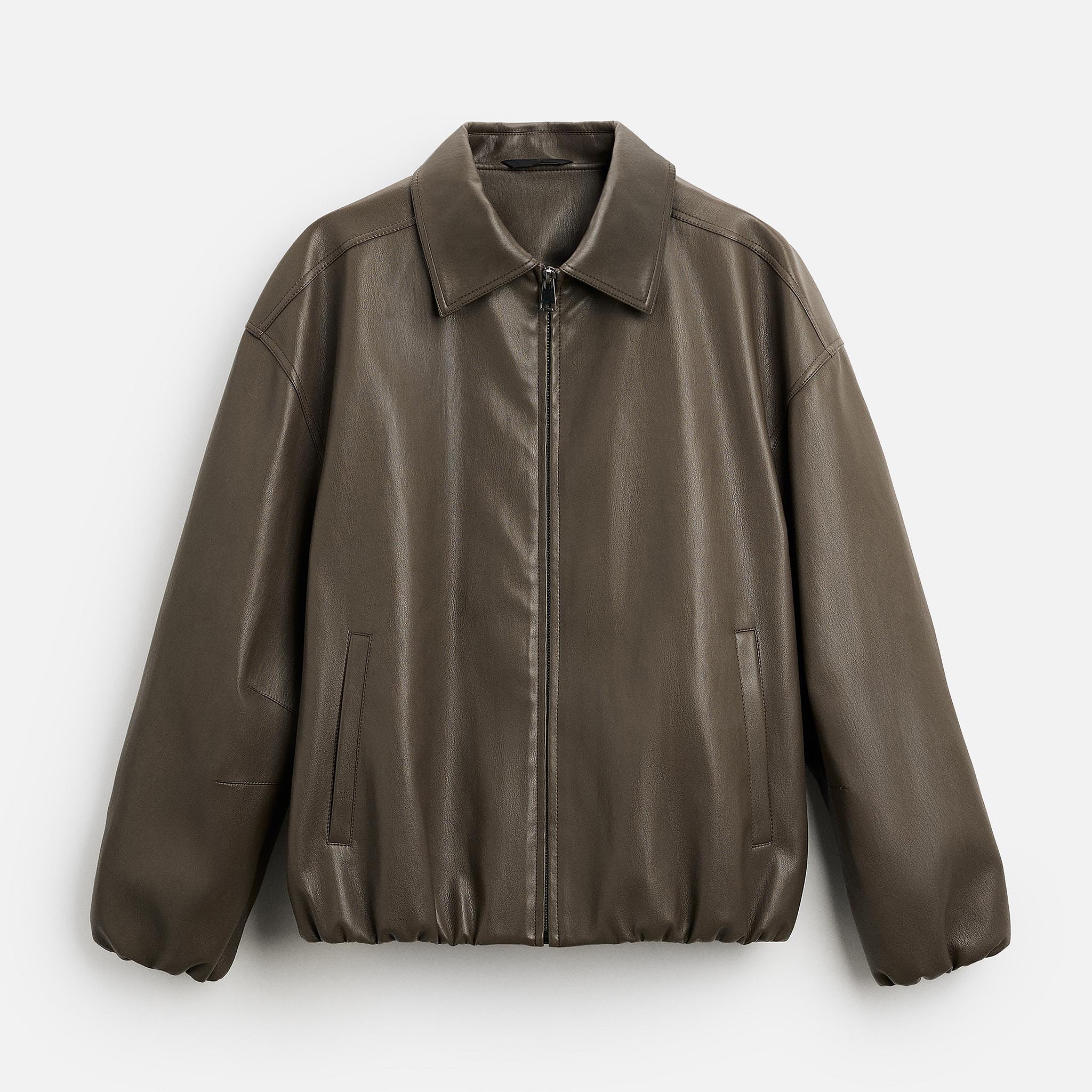 Men's Grey Simple Leather Jacket