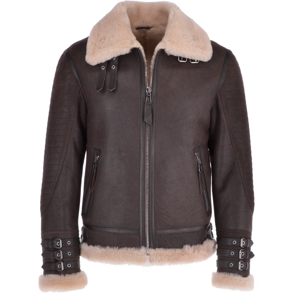 Luxuriöse Herren-Lederjacke im Aviator-Biker-Stil mit Lammfell