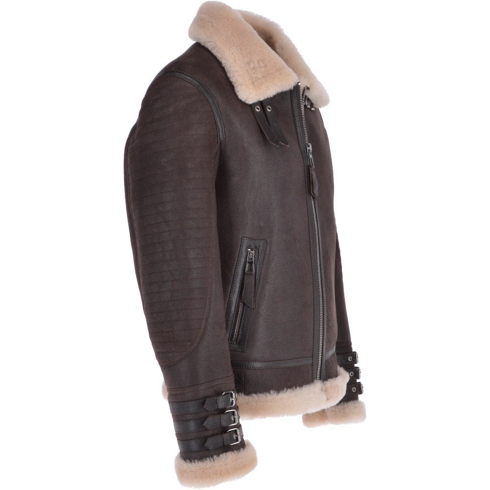 Luxuriöse Herren-Lederjacke im Aviator-Biker-Stil mit Lammfell