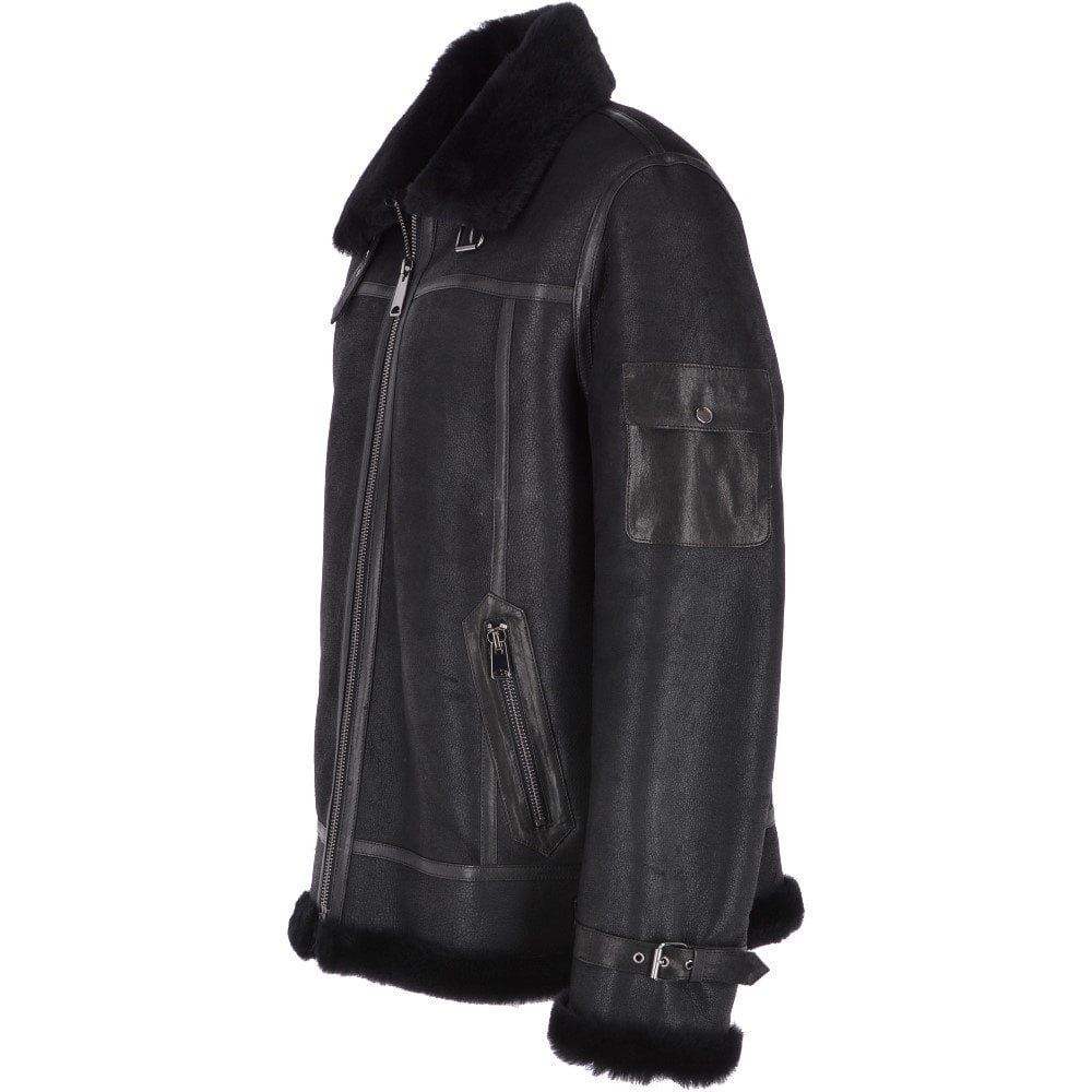 Luxuriöse Herren-Lederjacke im Aviator-Stil mit normaler Passform, Schaffell
