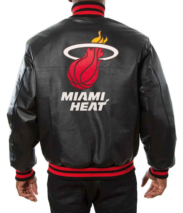 Men's Miami Heat Black Varsity Leather Jacket