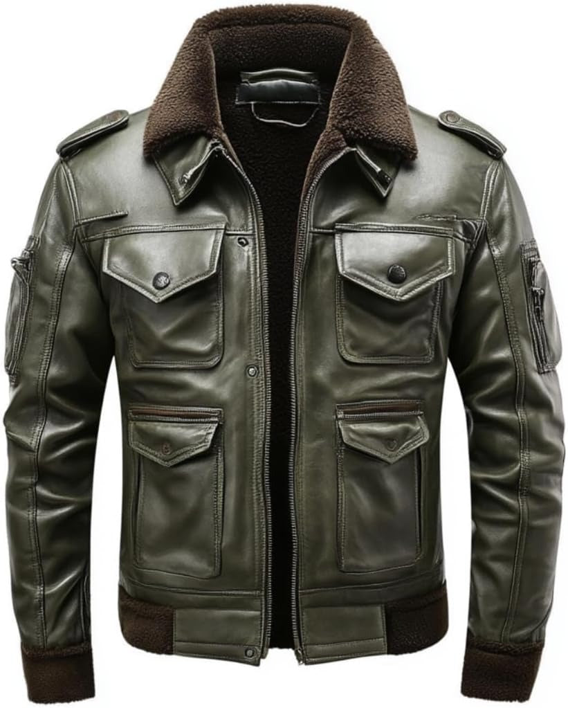 Men's Military Style Sheep Leather Aviator Jacket