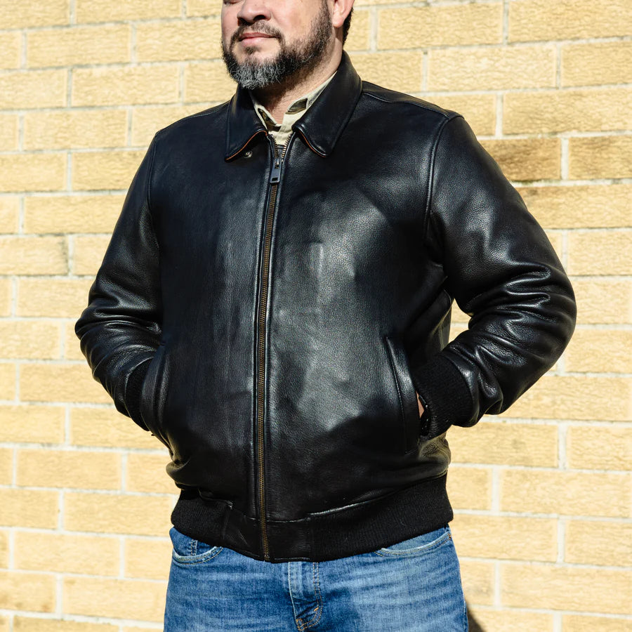 Men's Moto Bomber Leather Jacket Black