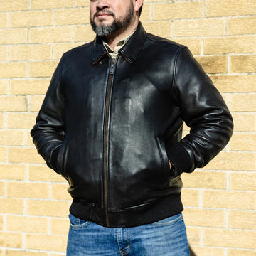 Men's Moto Bomber Leather Jacket Black