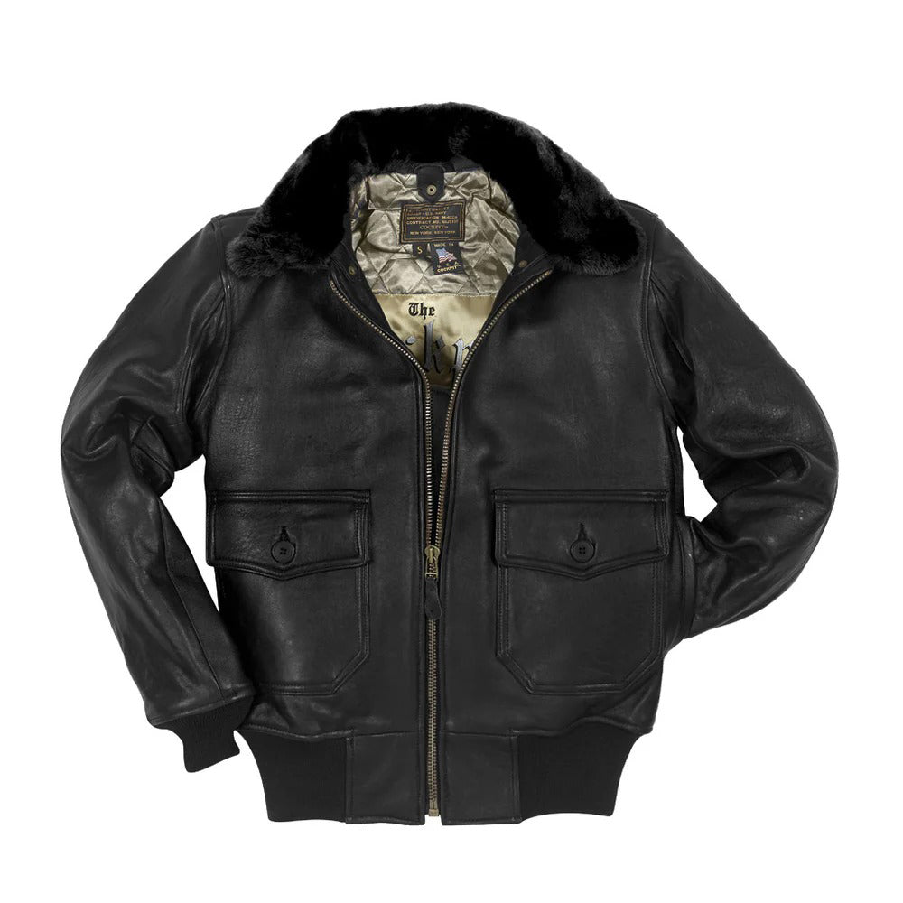 Men's Navy Lambskin G-1 Flight Jacket (Long)