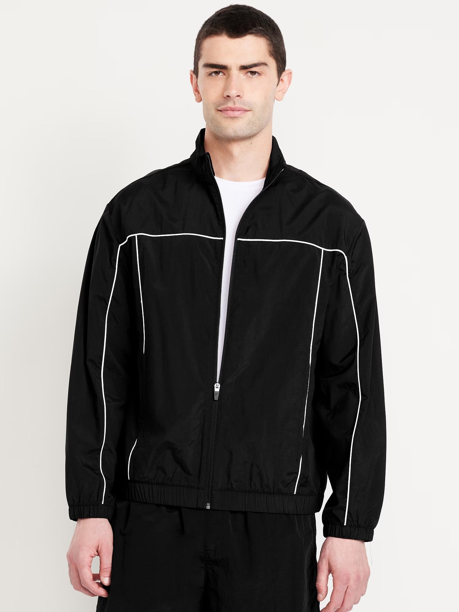 Men's Nylon Light Weight Track Jacket in Black