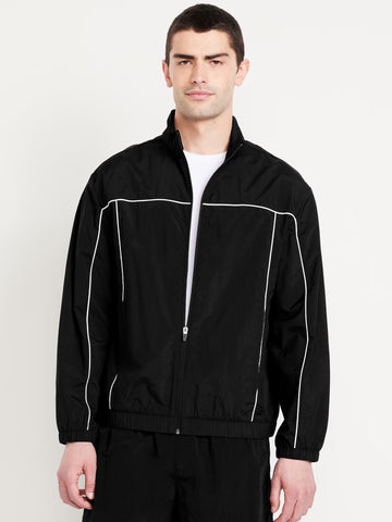 Men's Nylon Light Weight Track Jacket in Black