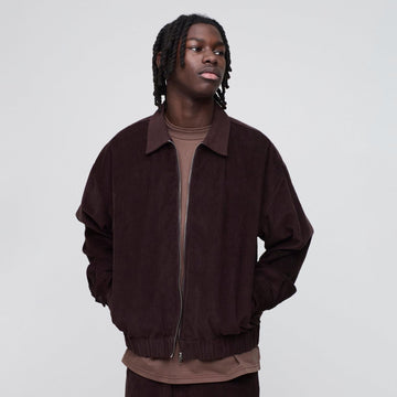 Men's Oversized Boxy Badge Corduroy Varsity Jacket Bomber Style
