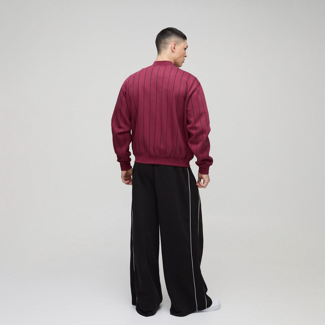 Men's Oversized Pinstripe Varsity Jacket Bomber Style