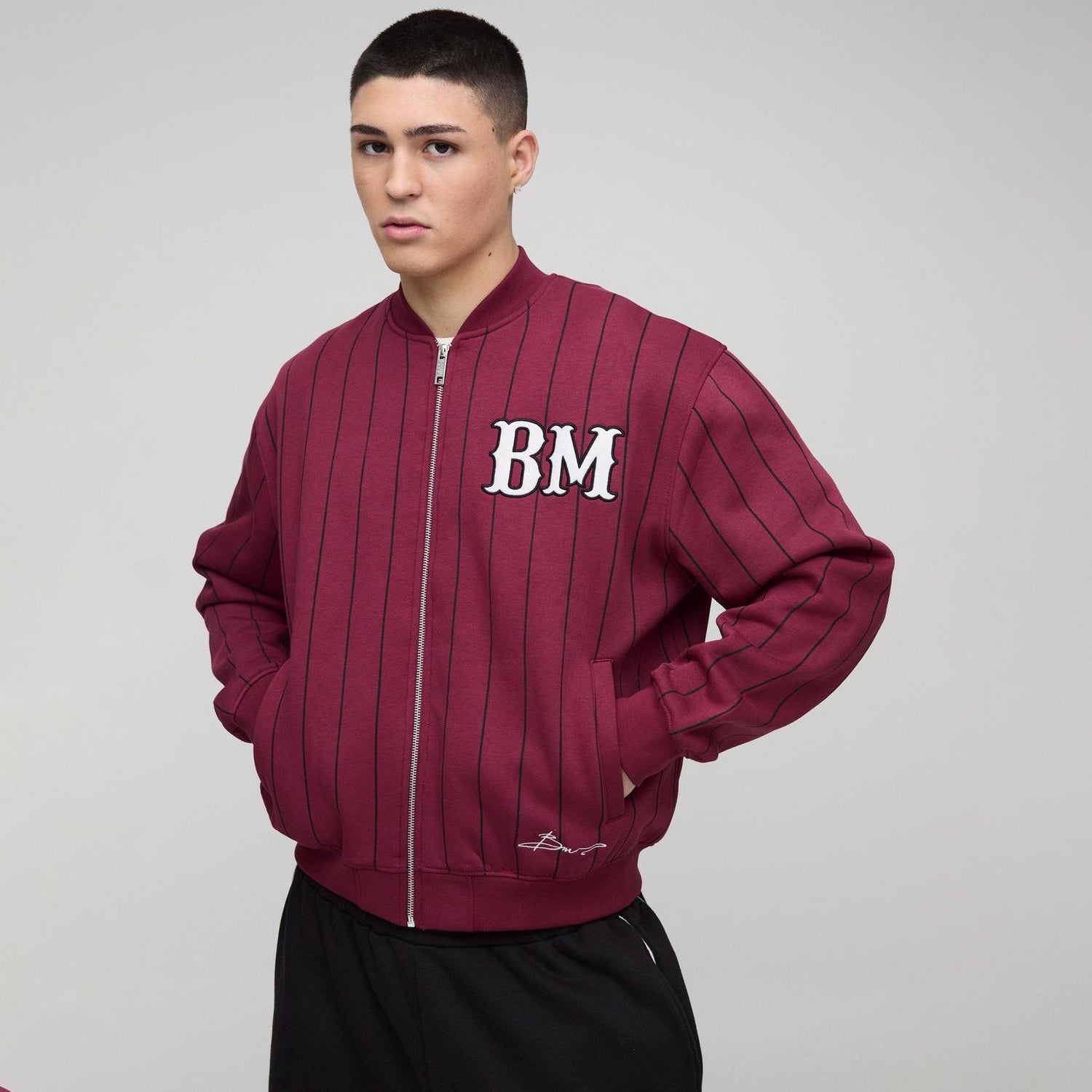 Men's Oversized Pinstripe Varsity Jacket Bomber Style