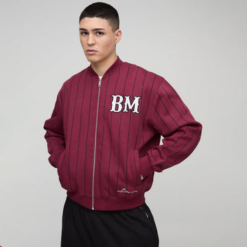 Men's Oversized Pinstripe Varsity Jacket Bomber Style