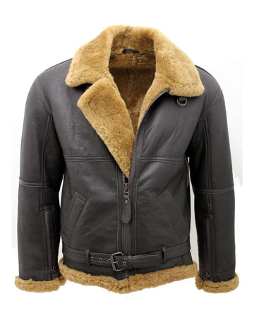 Herren-Pilotenjacke RAF B3 aus Schaffell, Braun/Ingwer (mit Gürtel)