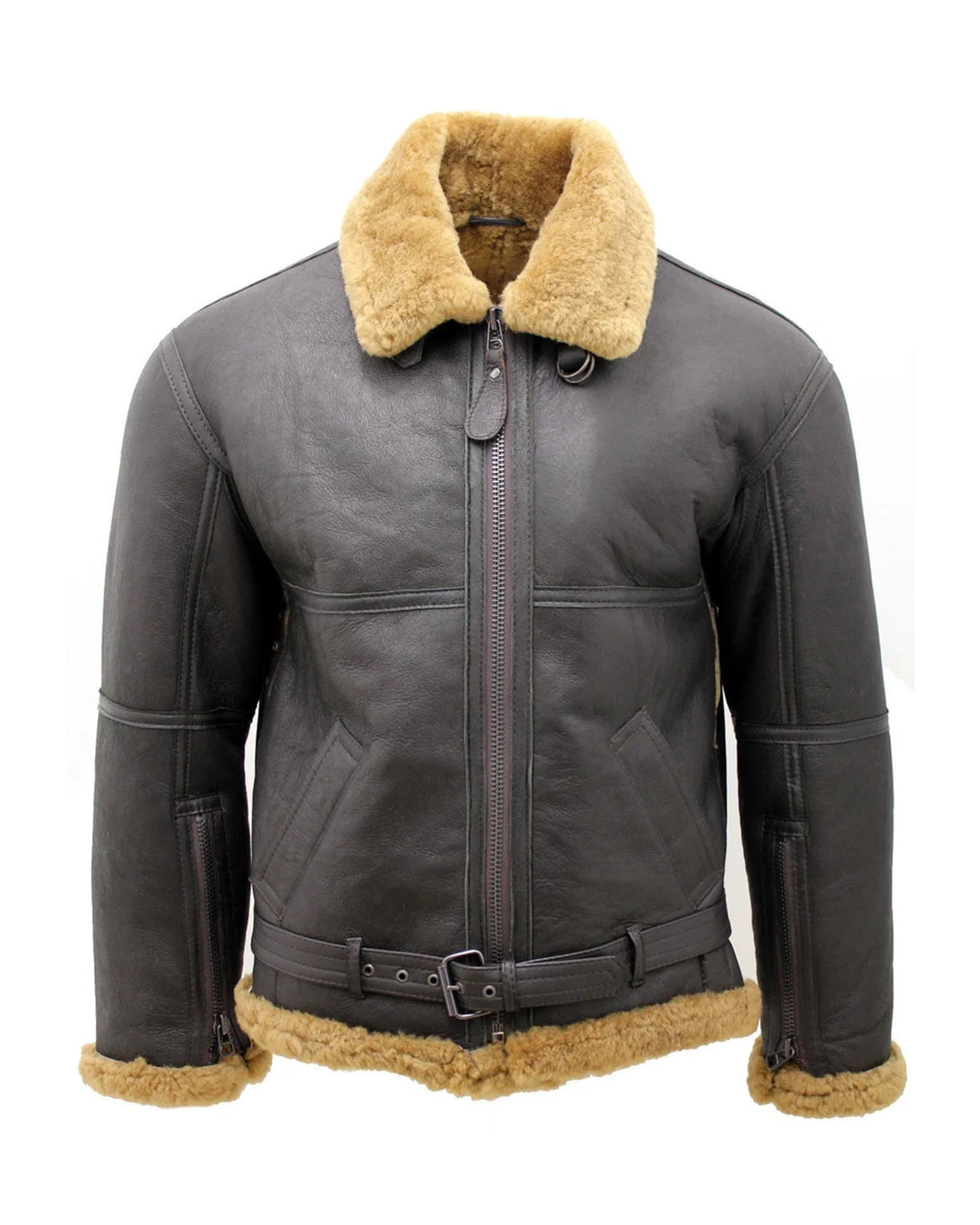 Herren-Pilotenjacke RAF B3 aus Schaffell, Braun/Ingwer (mit Gürtel)