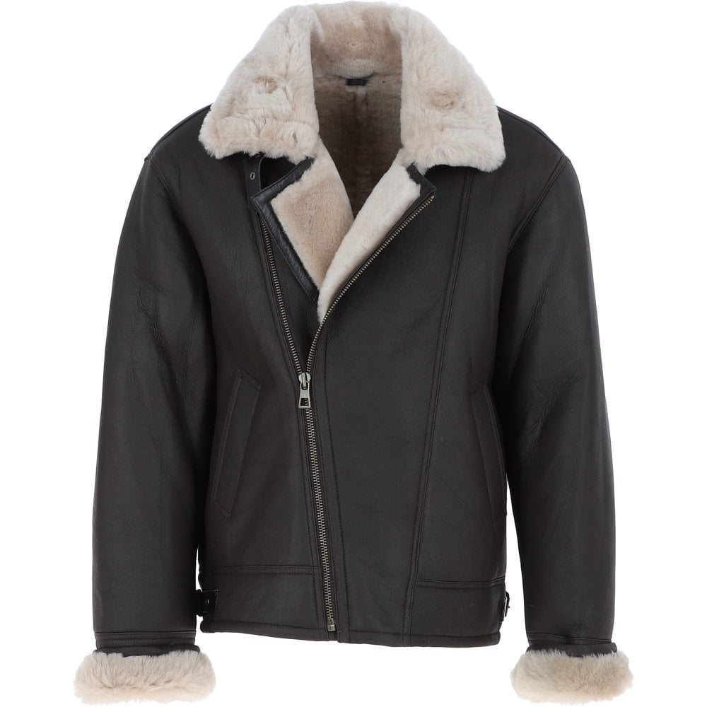 Schwarze Herren-Lederjacke aus Schaffell mit Stehkragen