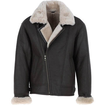 Schwarze Herren-Lederjacke aus Schaffell mit Stehkragen