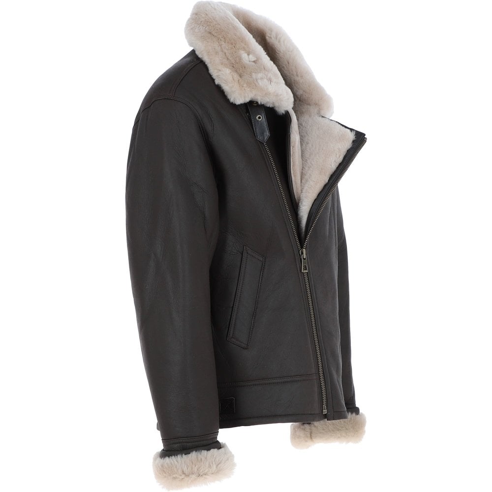 Schwarze Herren-Lederjacke aus Schaffell mit Stehkragen