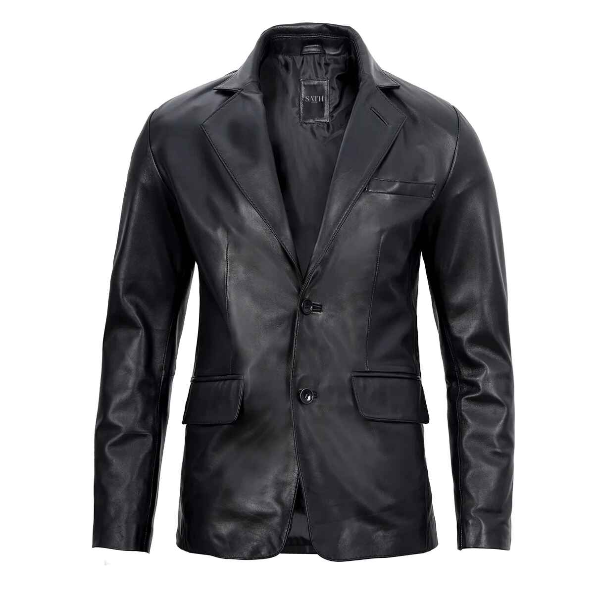 Men's Real Lambskin Black Notch Collar Leather Blazer