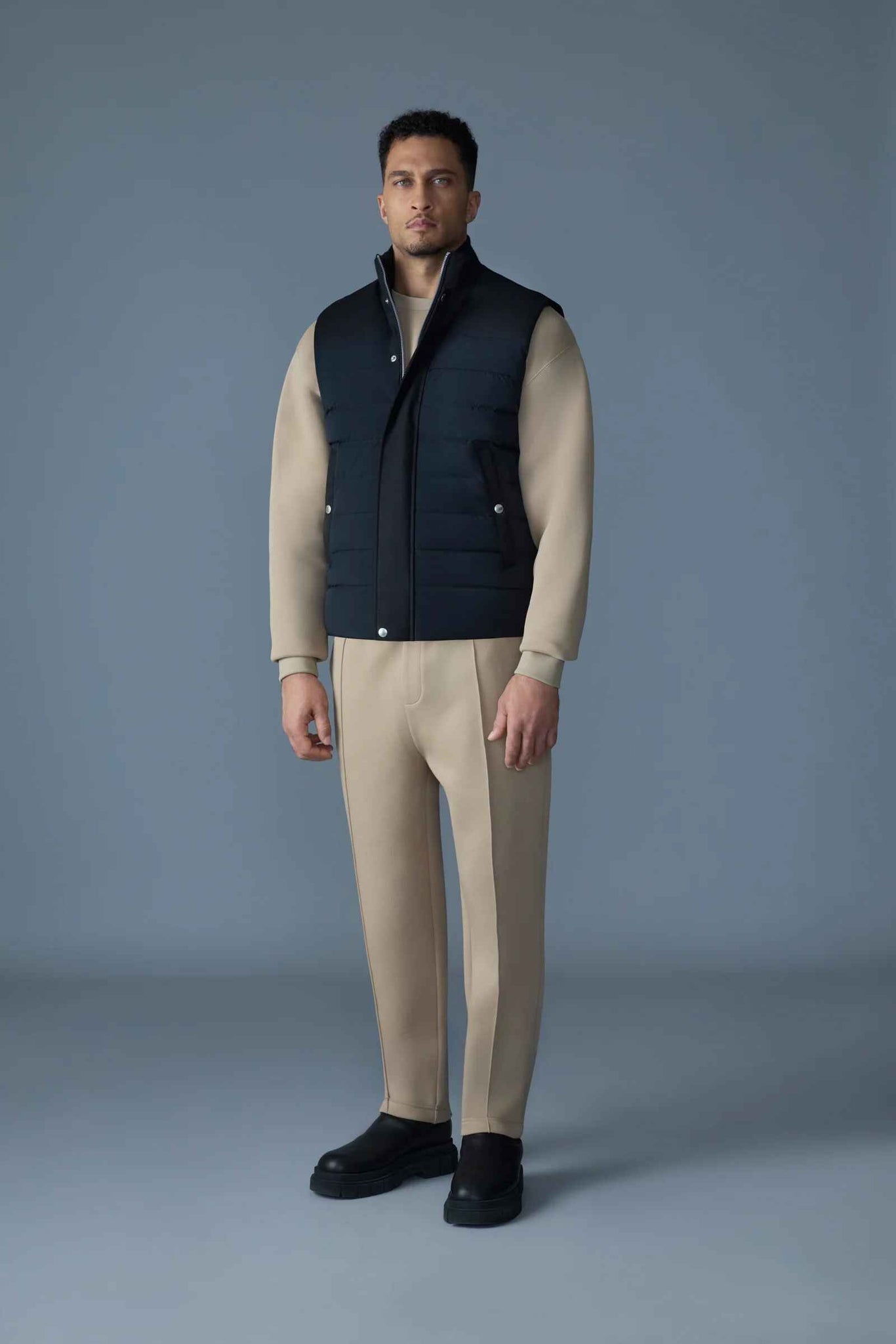 Men's Ribbed Knit Collar Light Down Filled Quilted Vest