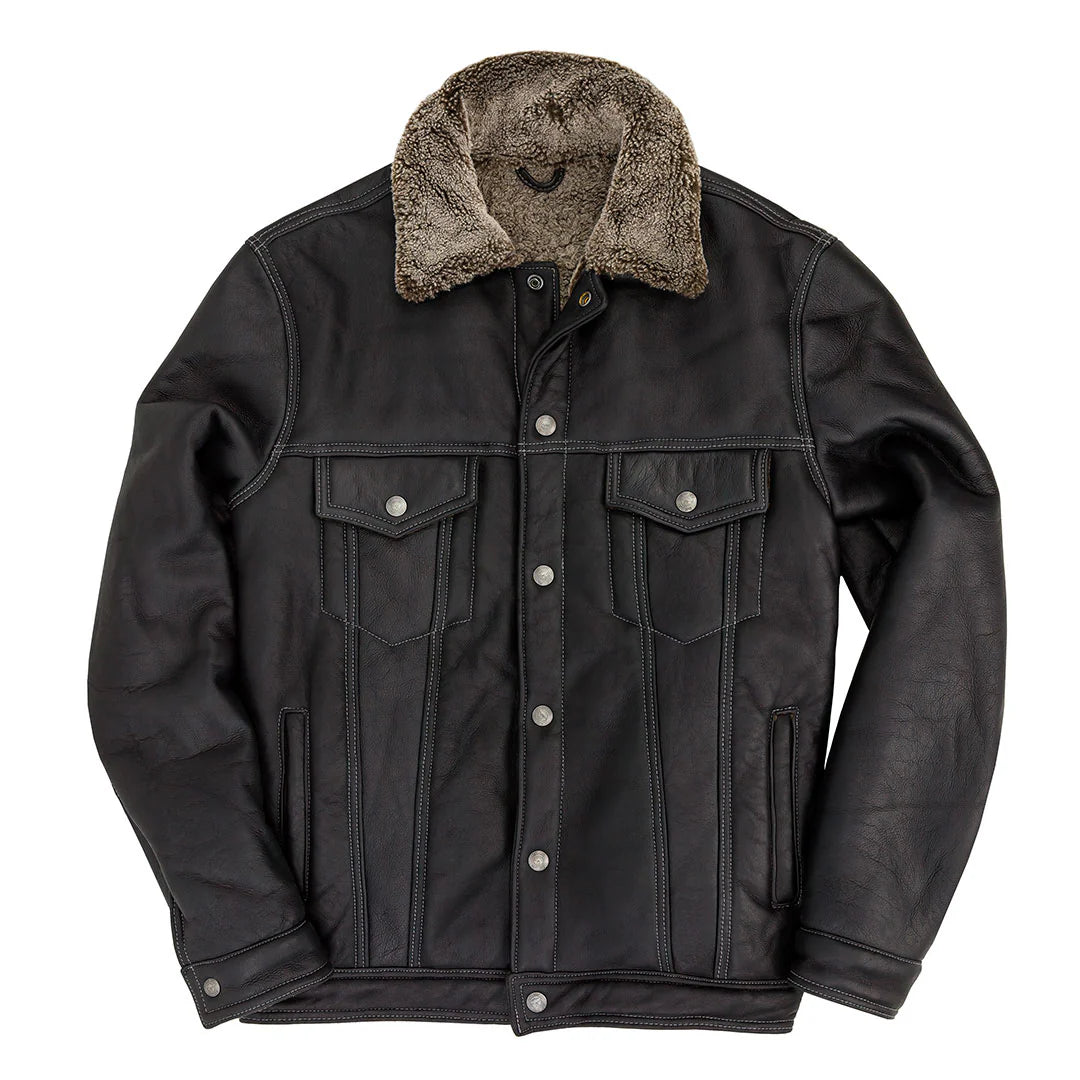 Herren Schaffell Midnight Trucker Pelz Lederjacke