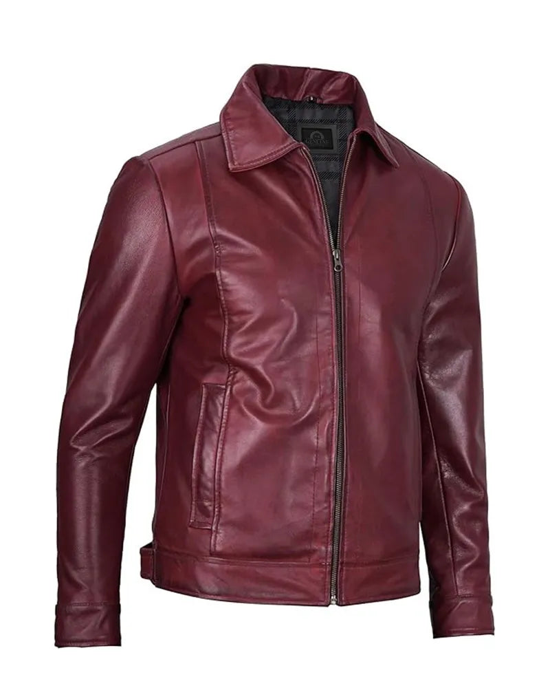 Men's Simple Cafe Racer Leather Jacket