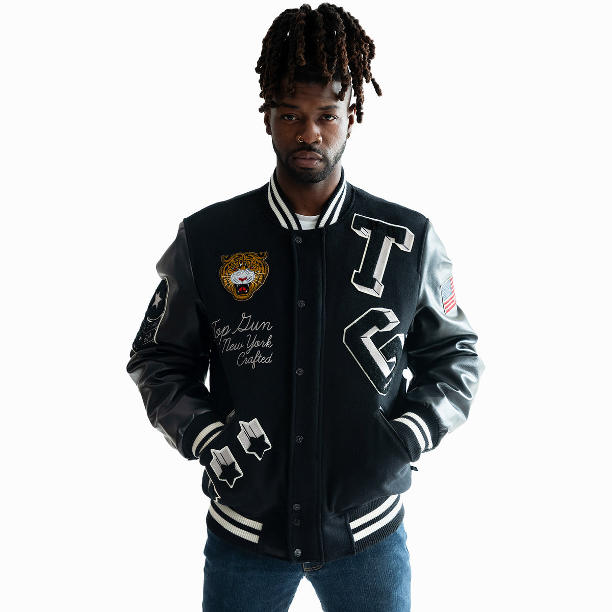 Men's TIGER Leather & Wool Varsity Jacket