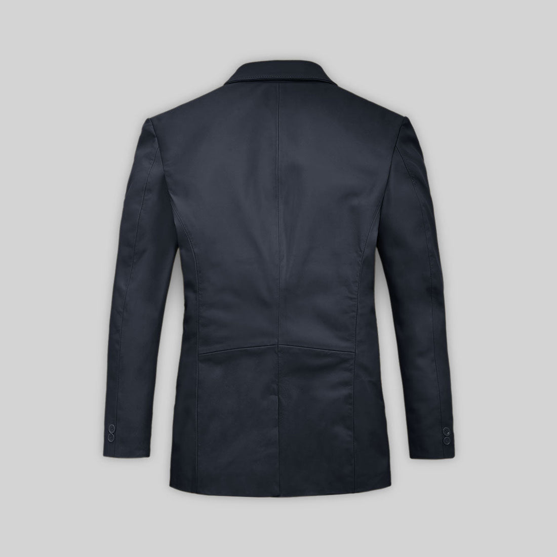 Men's Two Button Blue Leather Blazer