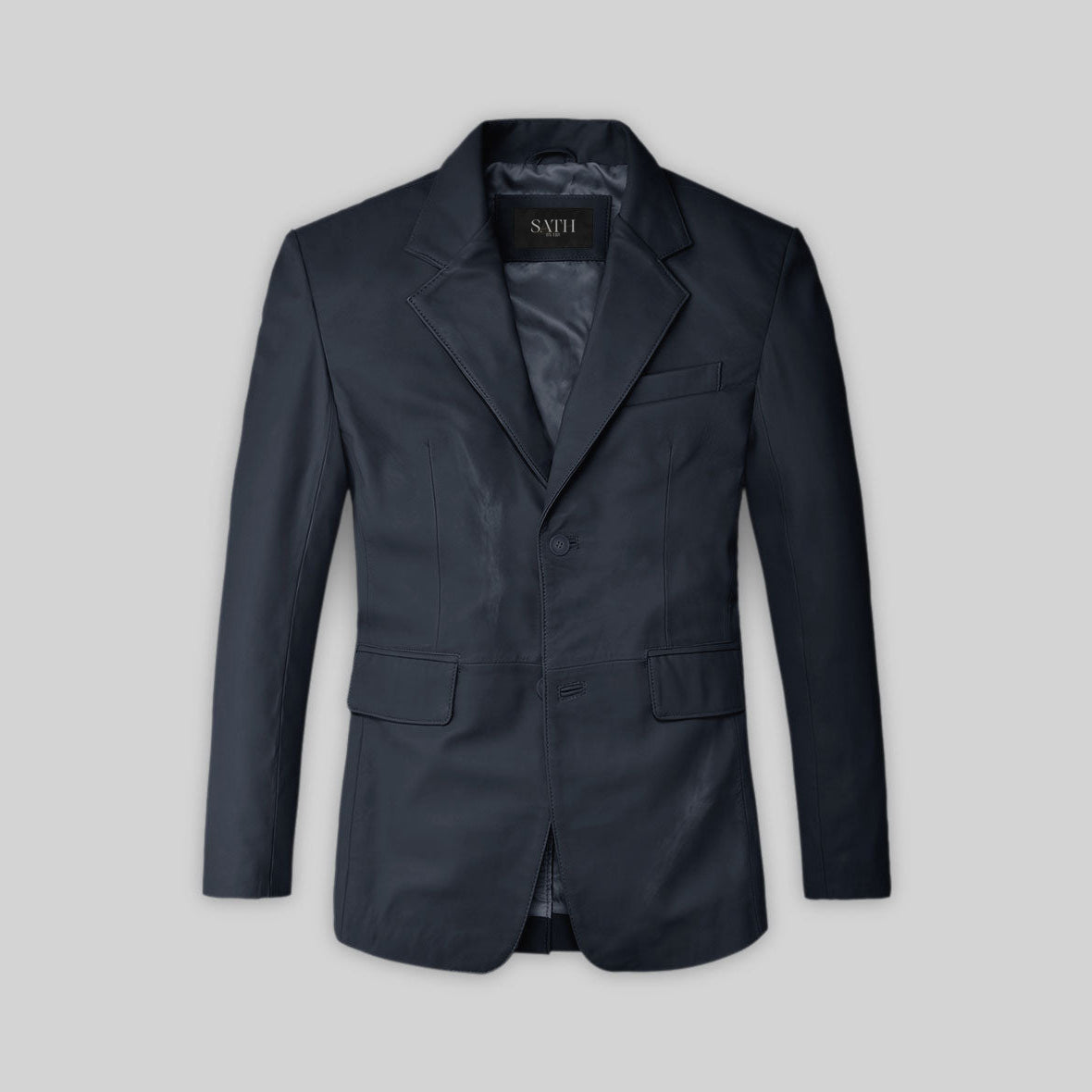 Men's Two Button Blue Leather Blazer