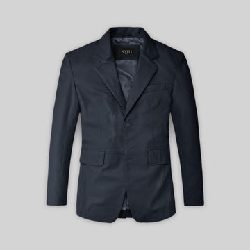 Men's Two Button Blue Leather Blazer