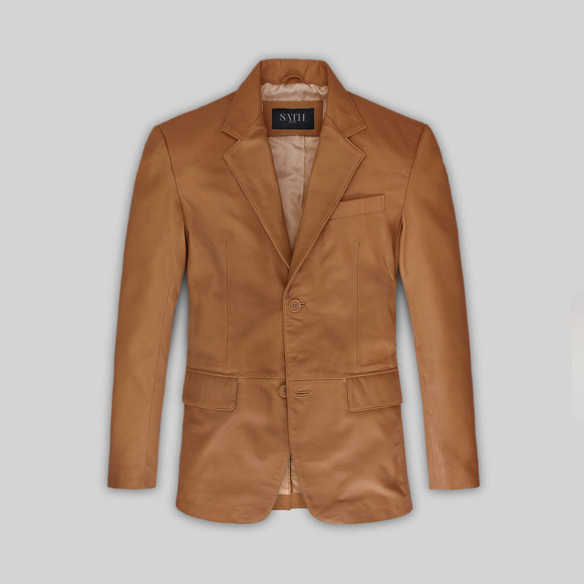 Men's Two Button Brown Leather Blazer