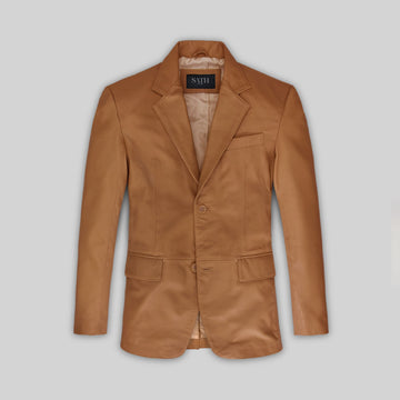 Men's Two Button Brown Leather Blazer