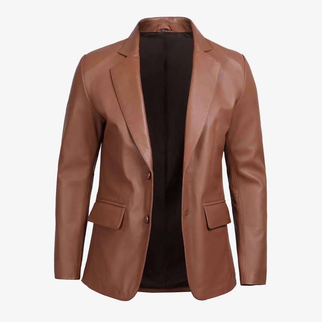 Men's Two Button Cognac Brown Leather Blazer