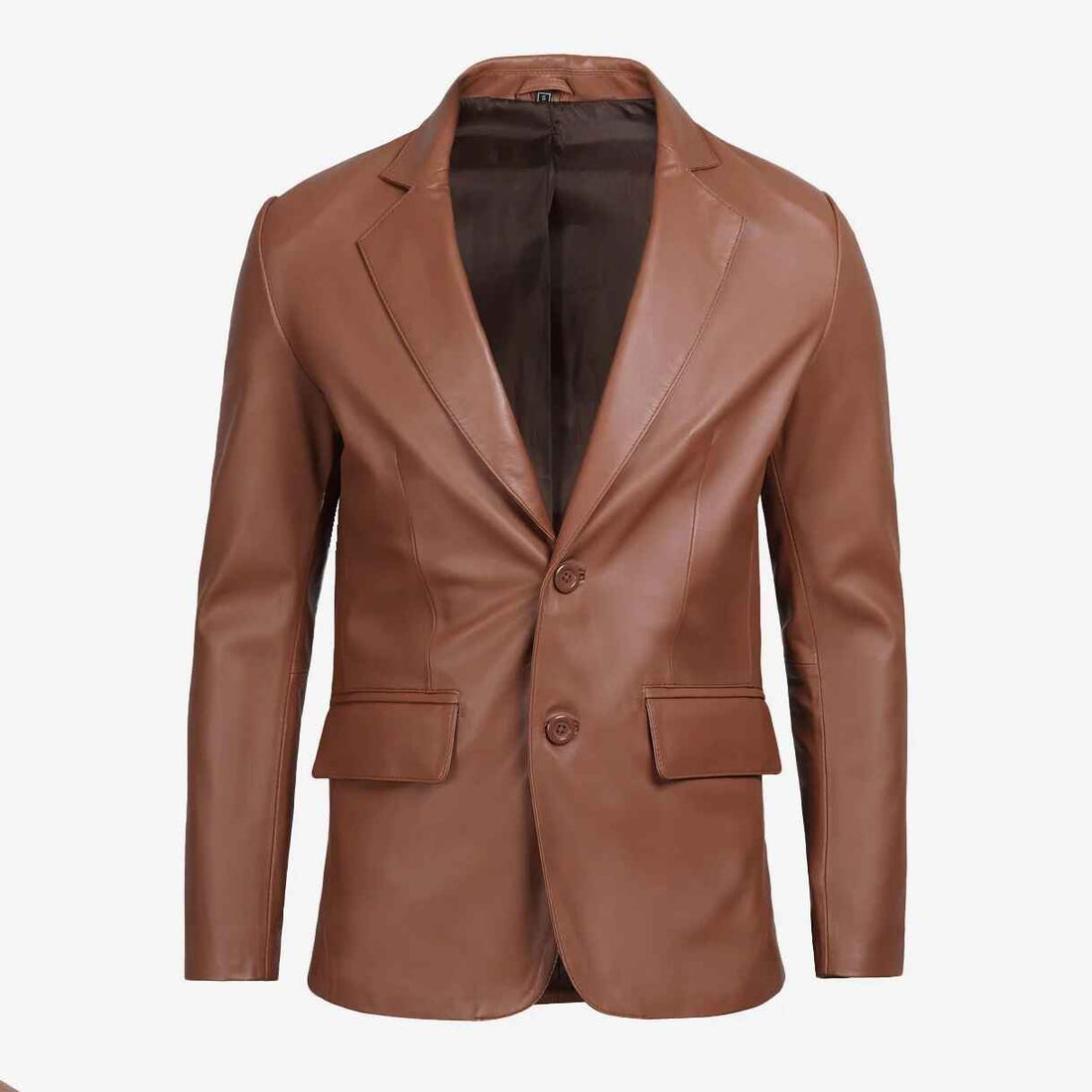 Men's Two Button Cognac Brown Leather Blazer
