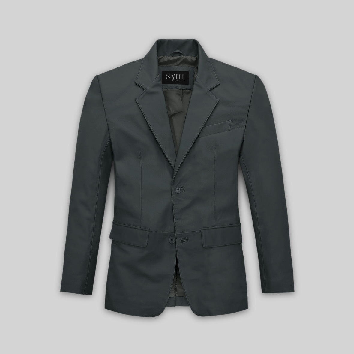 Men's Two Button Gray Leather Blazer