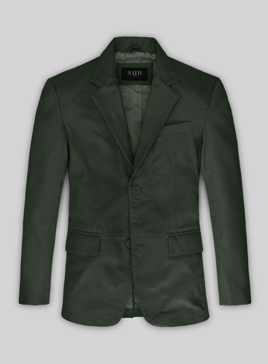 Men's Two Button Green Leather Blazer