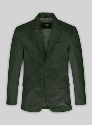 Men's Two Button Green Leather Blazer