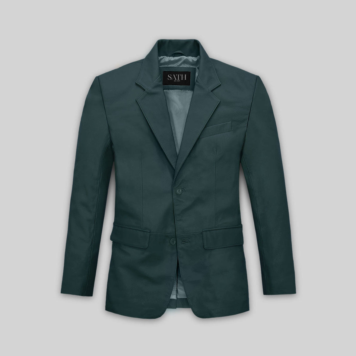Men's Two Button Prussian Blue Leather Blazer