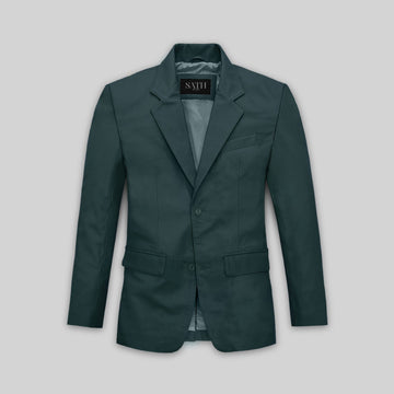 Men's Two Button Prussian Blue Leather Blazer