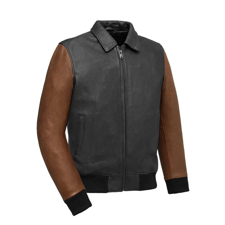 Men's Two Tone Moto Bomber Leather Jacket