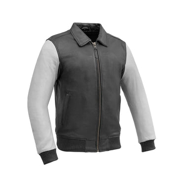 Men's Two Tone Moto Bomber Leather Jacket Black