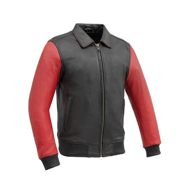 Men's Two Tone Moto Bomber Leather Jacket Red
