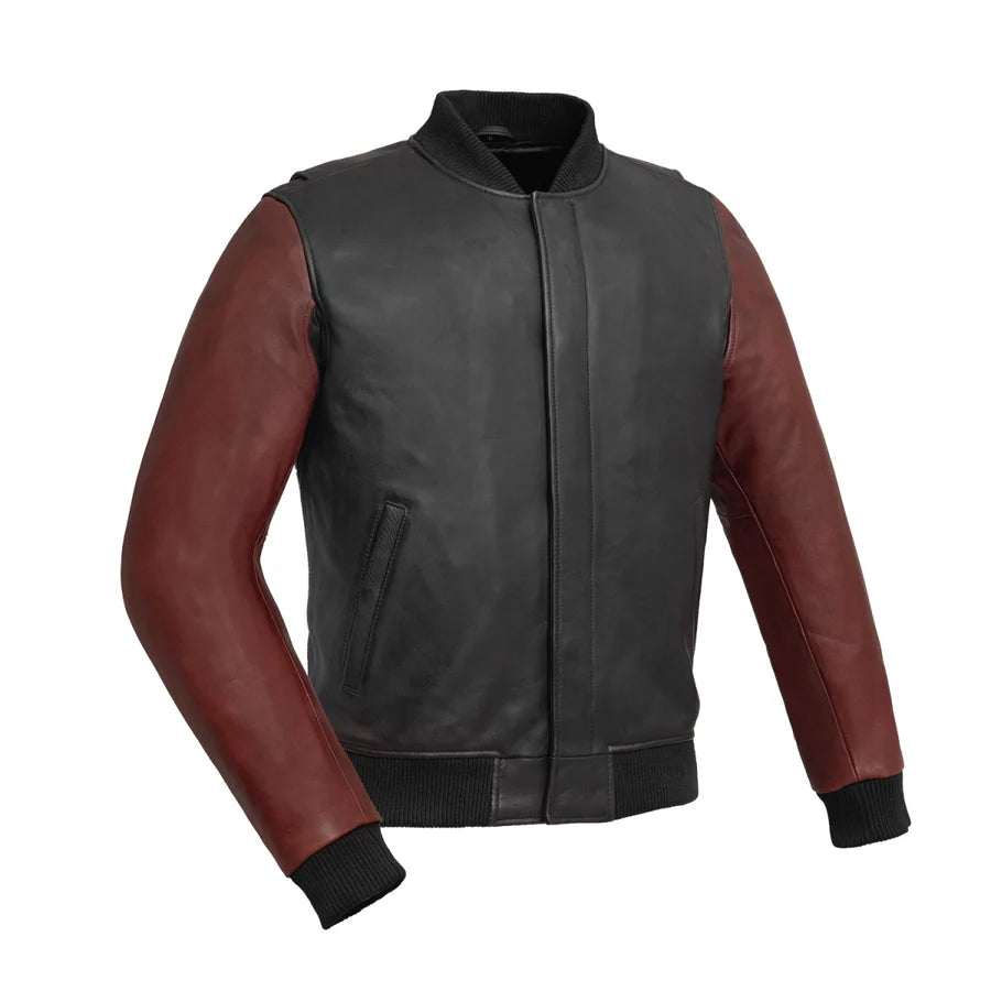 Men's Two Tone Willie Bomber Leather Jacket Light Burgundy/Black