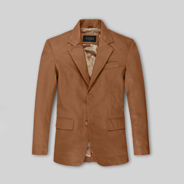 Men's Two button Tan Leather Blazer