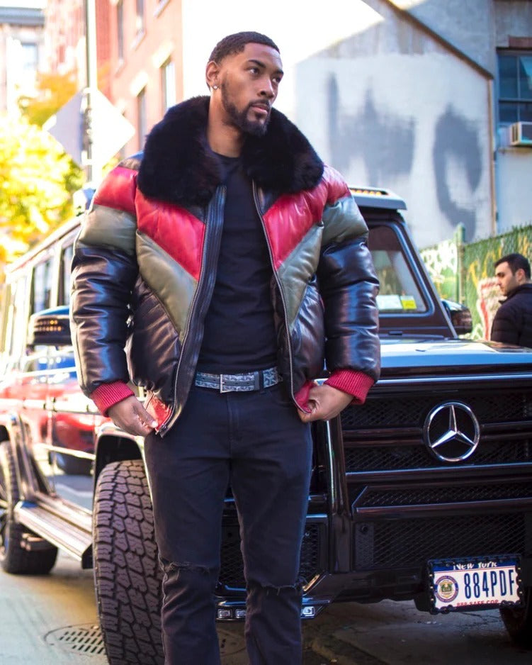 Men's V BOMBER- MULTI COLOR RED/GREEN/NAVY BLUE