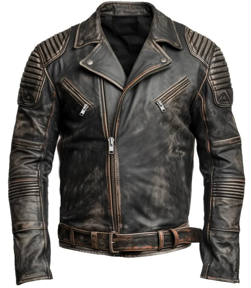 Men's Vintage Brown Distressed Genuine Leather Motorcycle Jacket